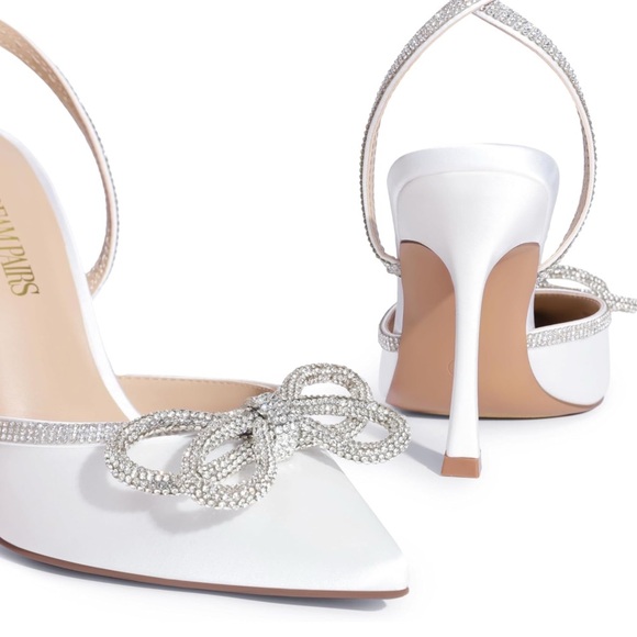 DREAM PAIRS Women's Closed Toe Strappy Heels White Rhinestone Size 8.5 - Picture 4 of 11